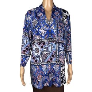 Easywear By Chico's Dreamweaver Patchwork Loma Tunic Blouse Size 2 US L